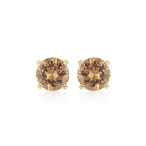 14k Yellow Gold Plated 1/2 Carat Round Created Champagne Sapphire Stud Earrings