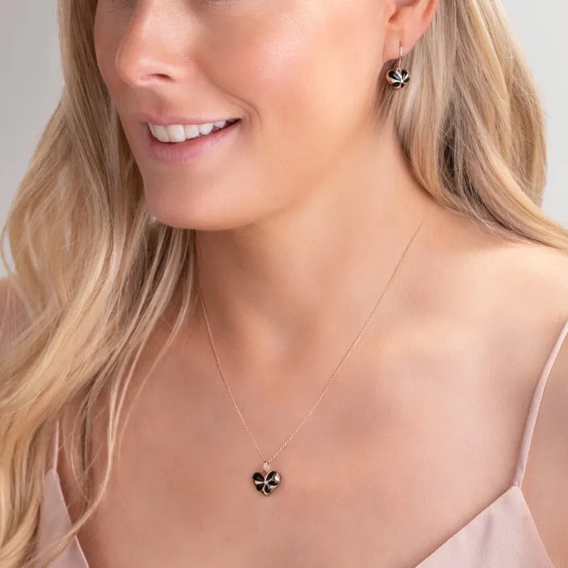 18ct Rose Gold Whitby Jet Diamond Faceted Cushion Earrings