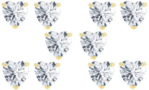 18k Yellow Gold Plated 2Ct Heart White Sapphire Set Of Five Stud Earrings