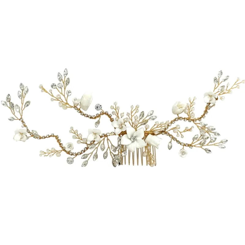 Alyssa  Floral Hair Comb - Available in Antique Gold & Silver