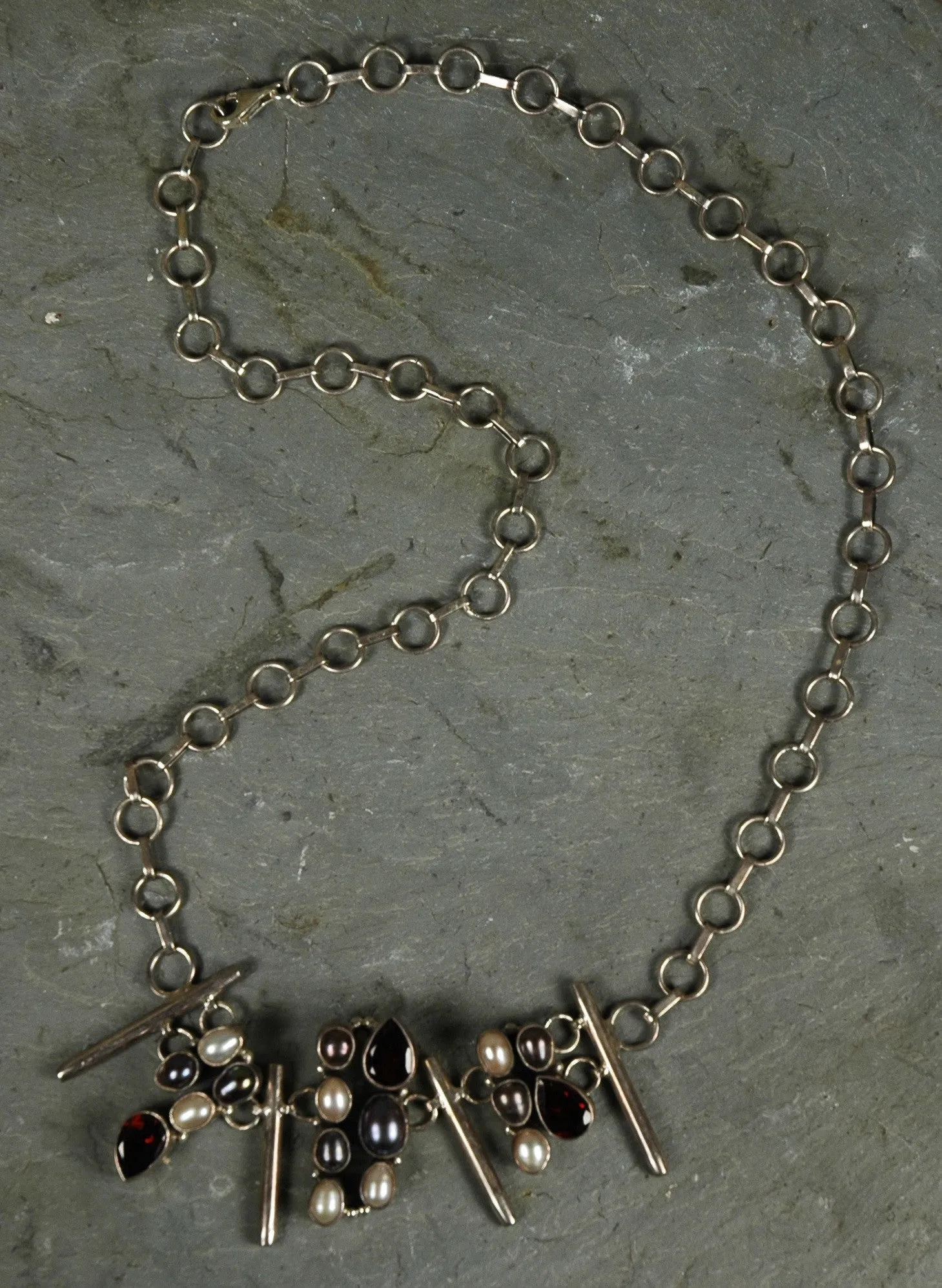 Fair Trade Indian Garnet, Pearl & Sterling Silver Necklace