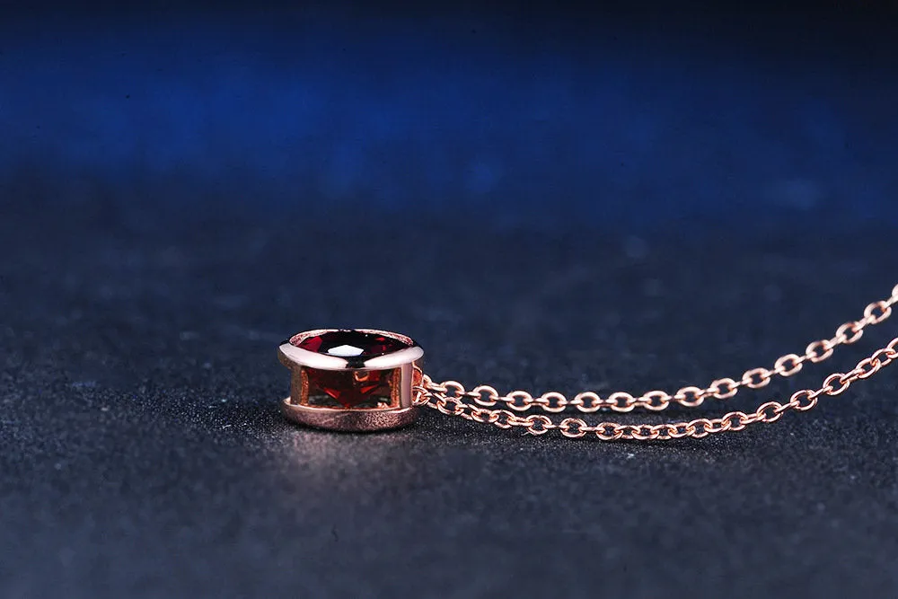 Garnet Necklace, January Birthstone Necklace, Red Garnet Necklace, Rose Gold Garnet Necklace, Gift for Her, Red Gemstone Girlfriend Gift