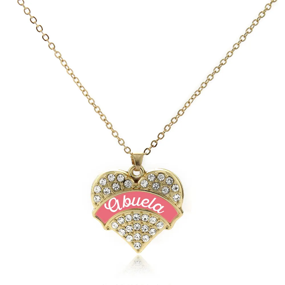 Gold Coral Abuela Pave Heart Charm Classic Necklace