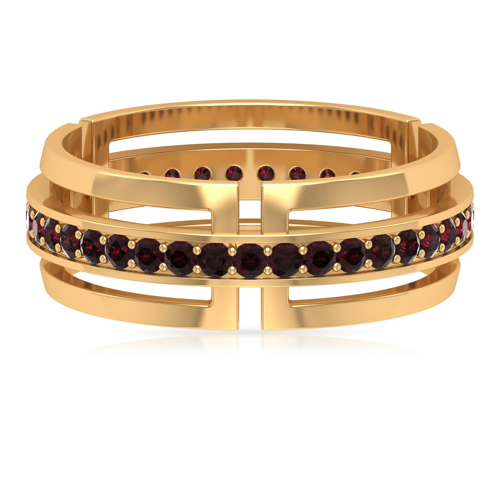 Gold Wedding Band for Men with 1.25 CT Garnet in Pinpoint Setting