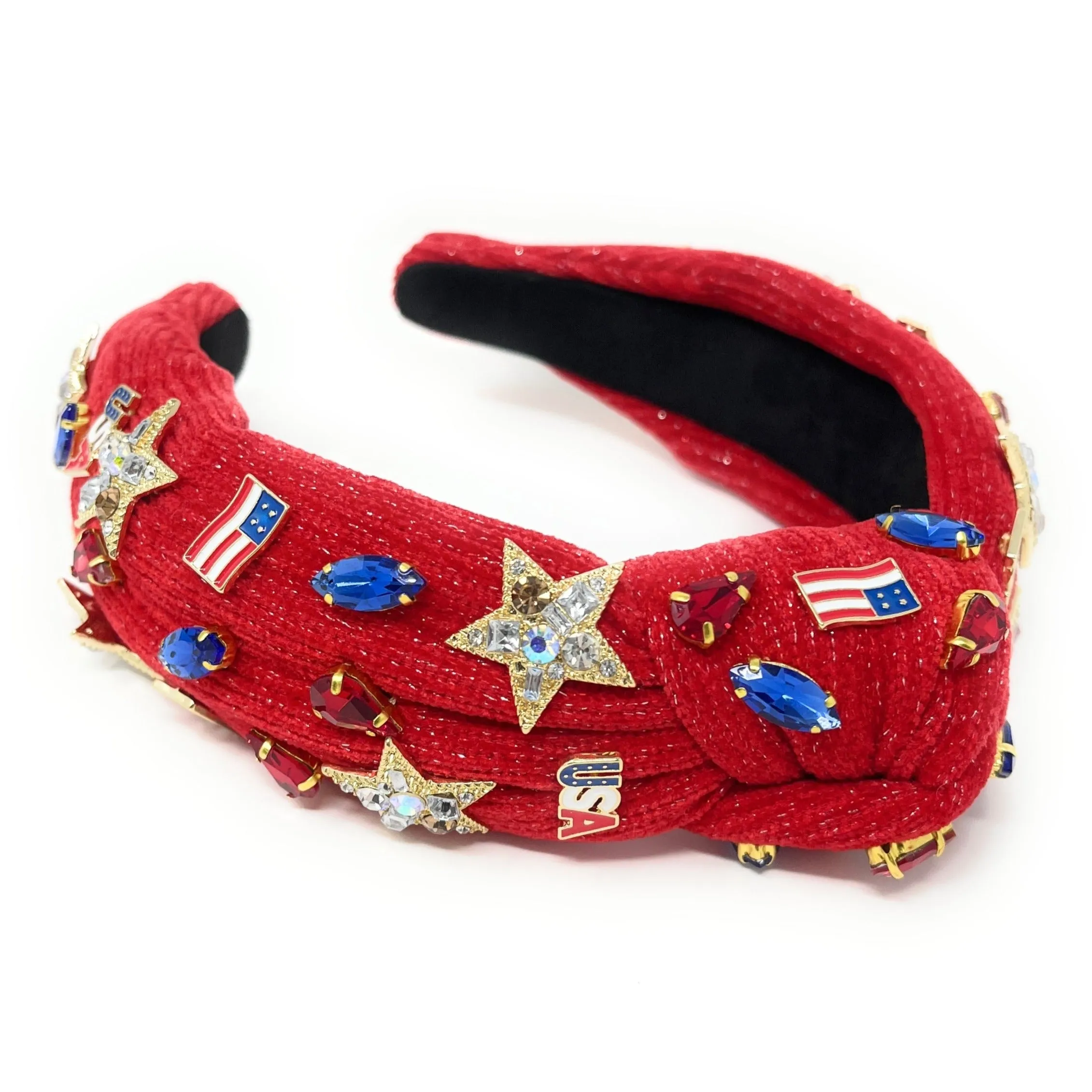 Hand Sewn USA Red Jeweled Knot Headband