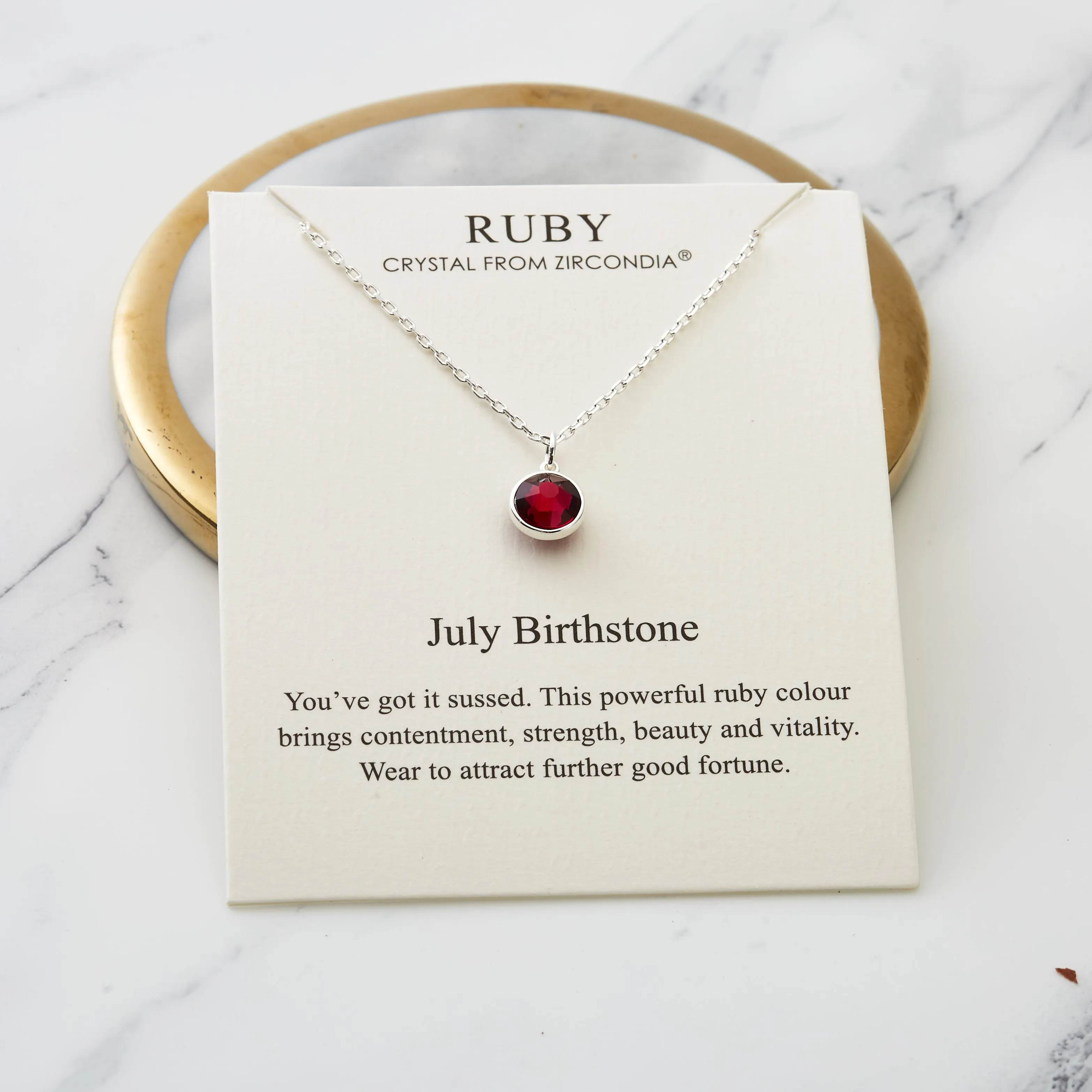 July (Ruby) Birthstone Necklace Created with Zircondia® Crystals
