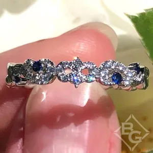 Kirk Kara "Angelique" Blue Sapphire & Diamond Scrollwork Wedding Ring