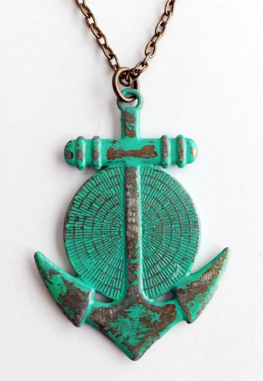 Mermaid Cabochon & Anchor Pendant Necklace