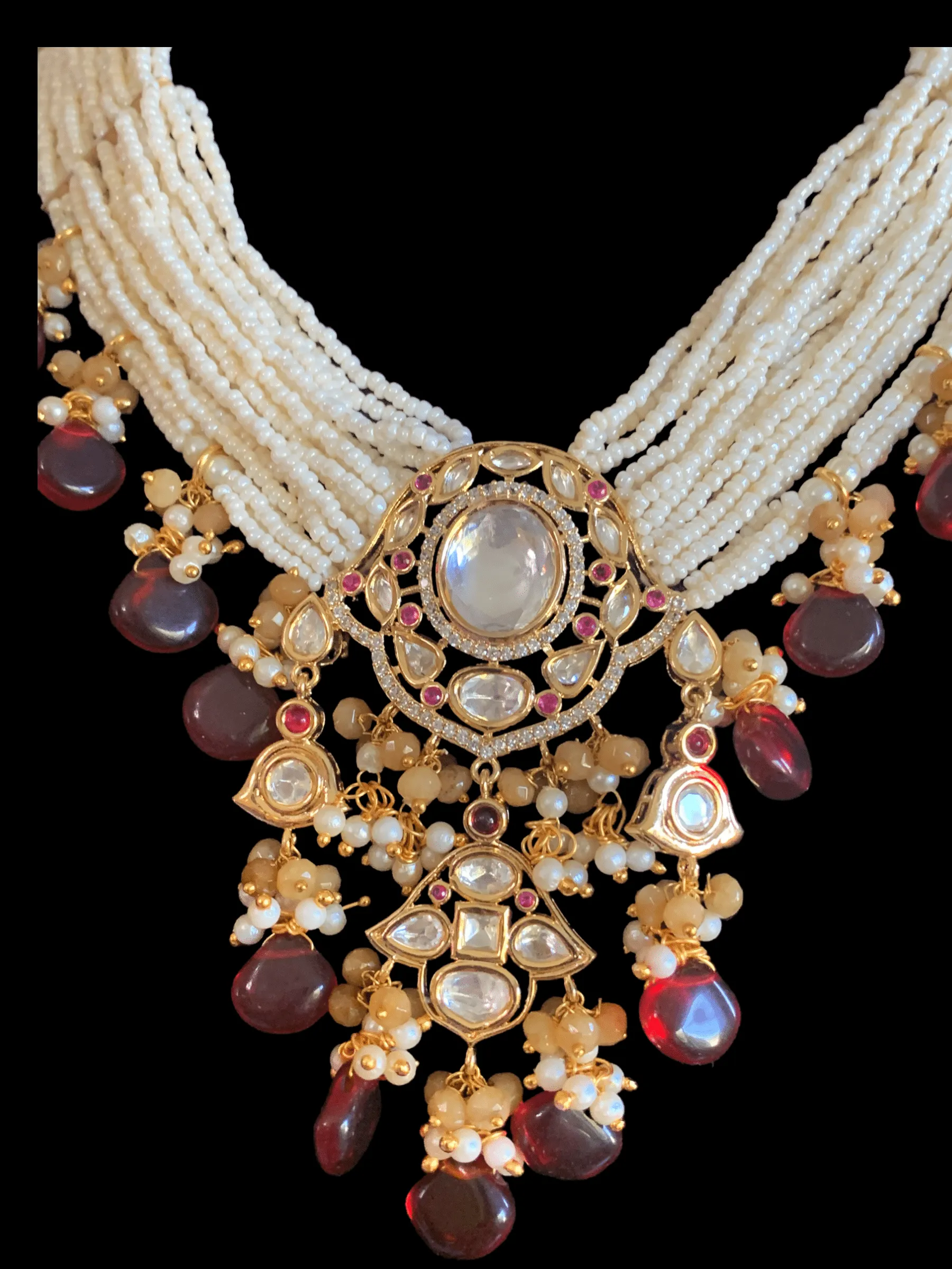 NS243  Reema high quality polki necklace set - ruby   ( READY TO SHIP)
