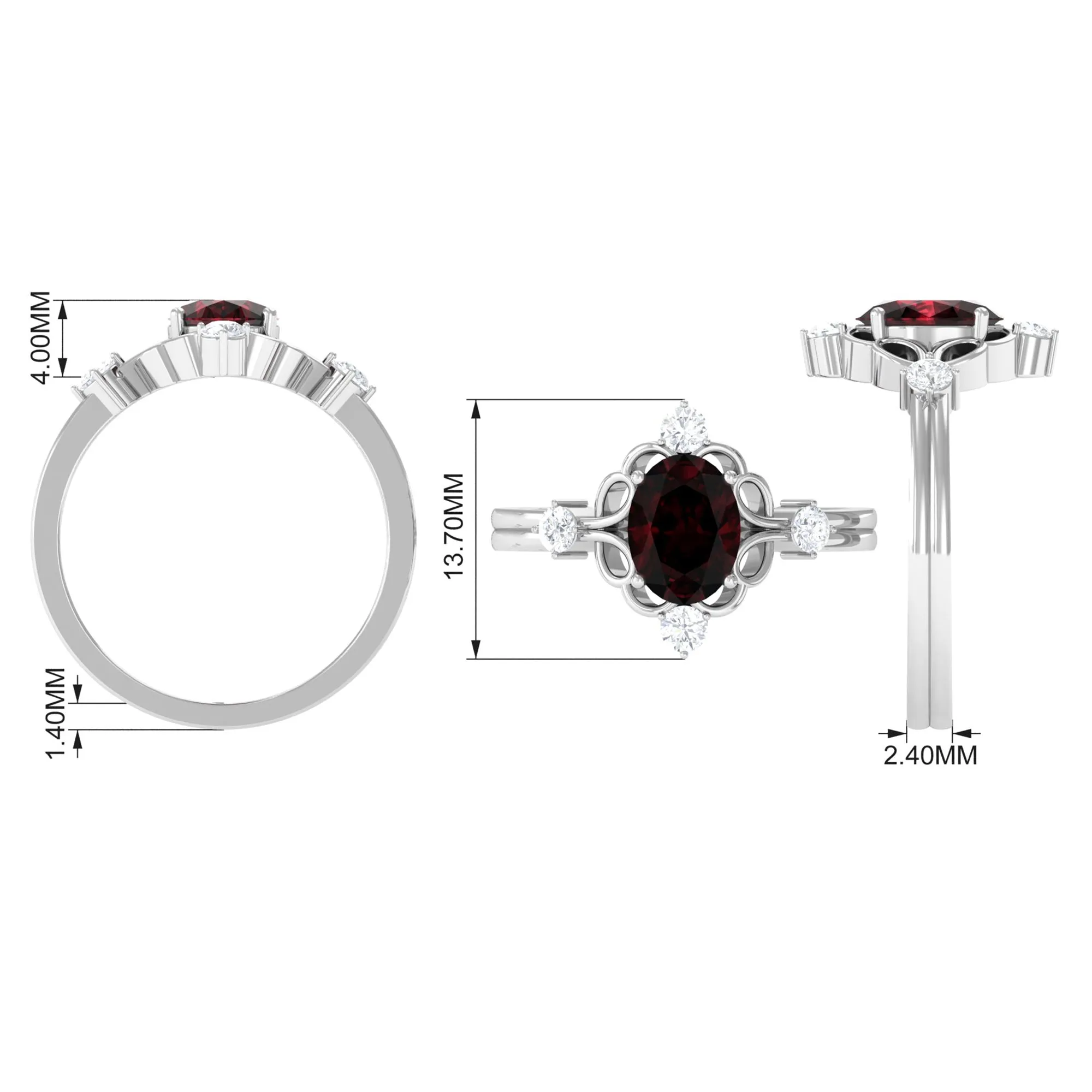 Oval Garnet Cocktail Ring with Diamond
