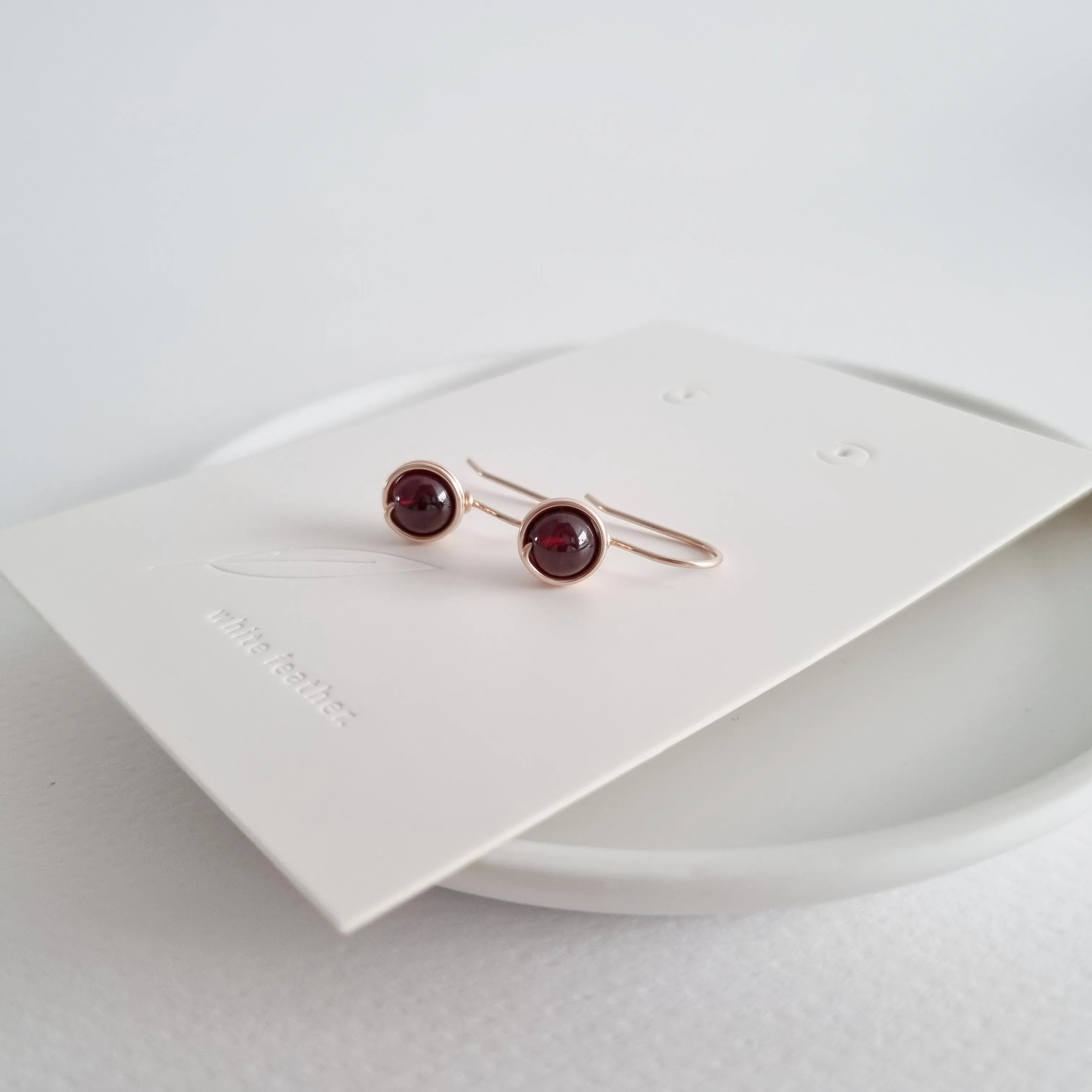 Red Garnet Wrapped Drop Earrings (Medium) / 14k Gold-filled