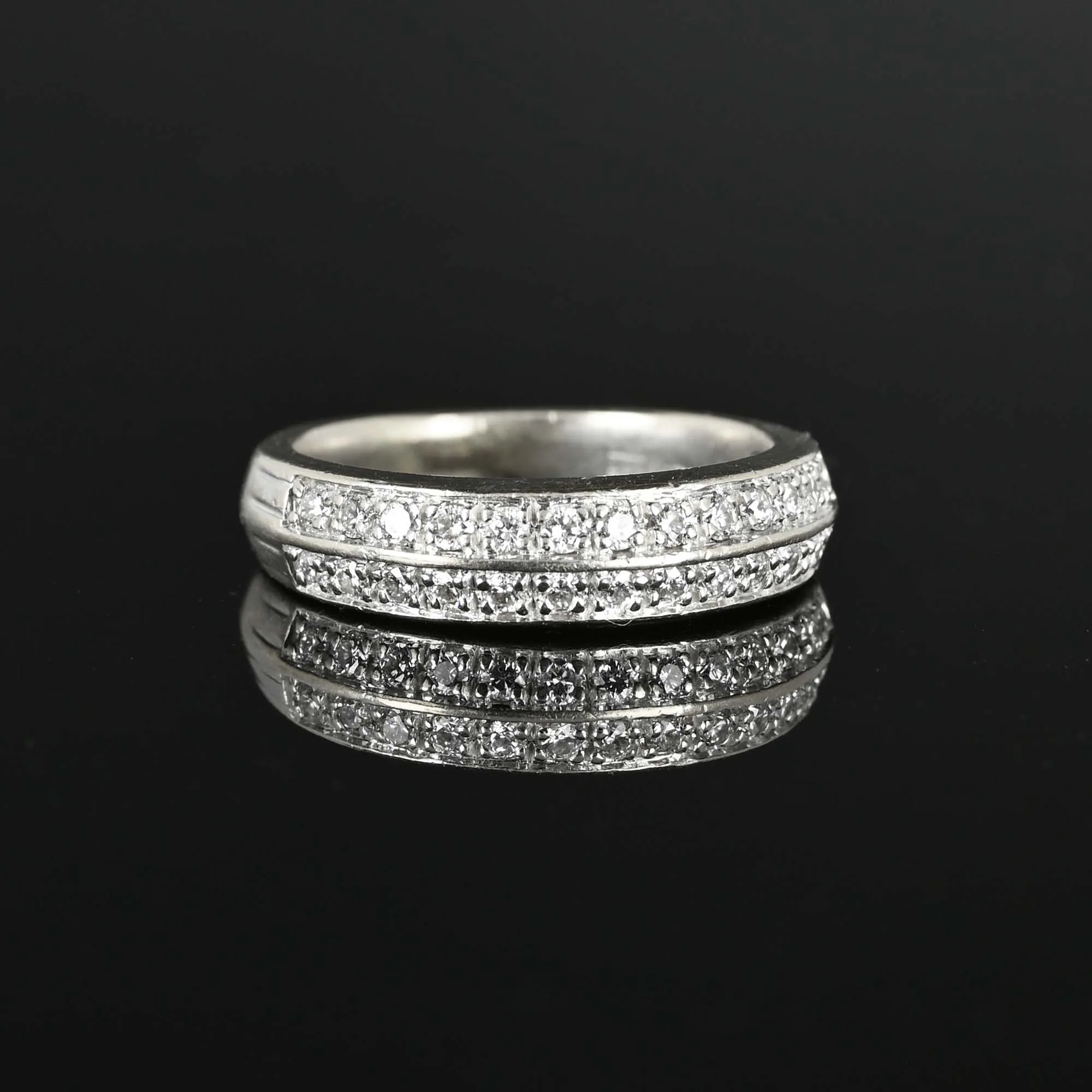 Vintage Double Row Diamond Band Ring in 14K White Gold