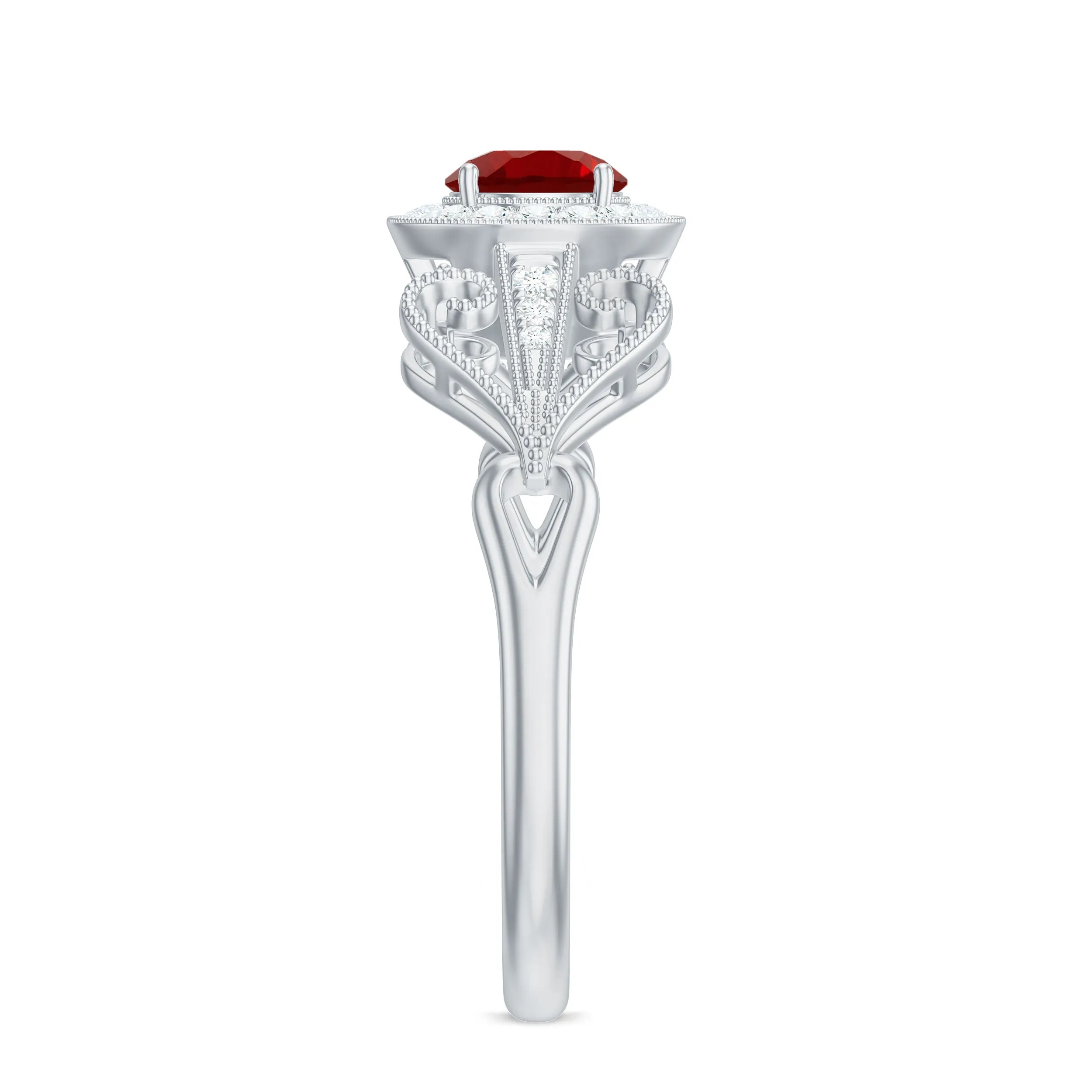Vintage Inspired Created Ruby and Diamond Engagement Ring