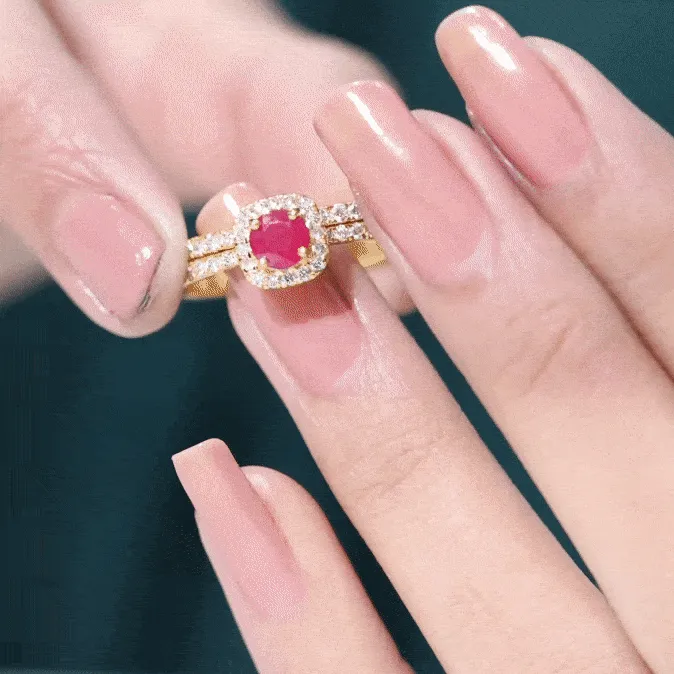 Vintage Inspired Created Ruby and Diamond Wedding Band Ring